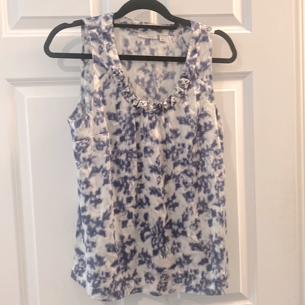 Halogen Silk White & Purple Silk Tanktop Blouse
